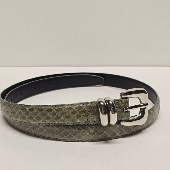 NOT FOR SALE Vintage 80s Genuine Snakeskin Waist Belt By Leather Shop Olive Gray - Picture 1 of 7